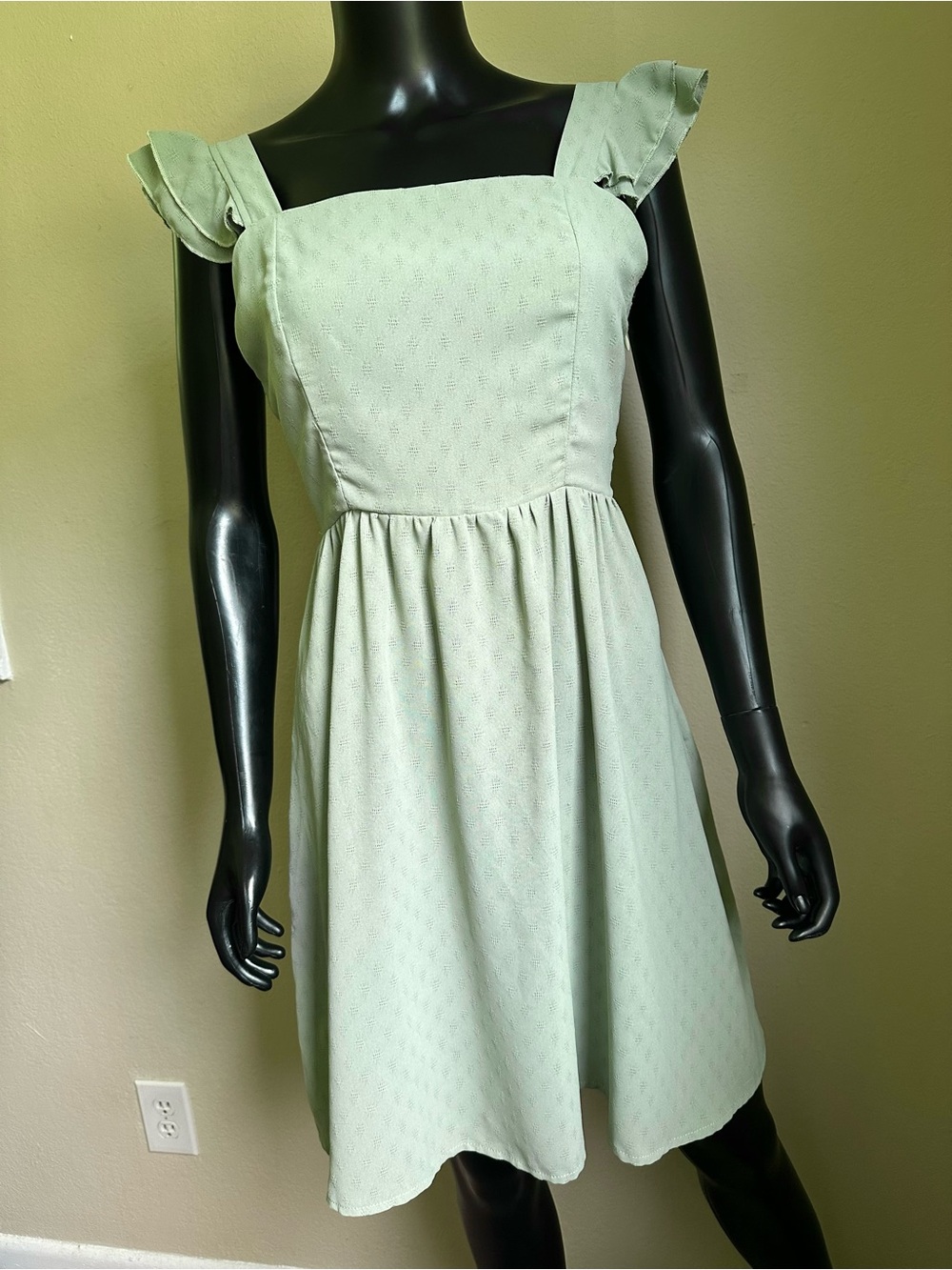 Sage Green Ruffle Strap Mini Dress with Tie Back